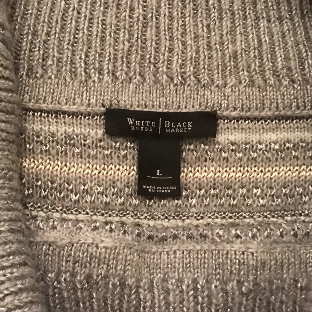 WHBM Shimmer Striped Cowl Neck Sweater Gray and White with Sequins